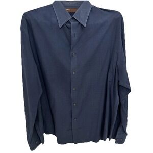 Perry Ellis Men's Button-up Shirt Blue XL 100% Cotton Vintage Long Sleeve EUC